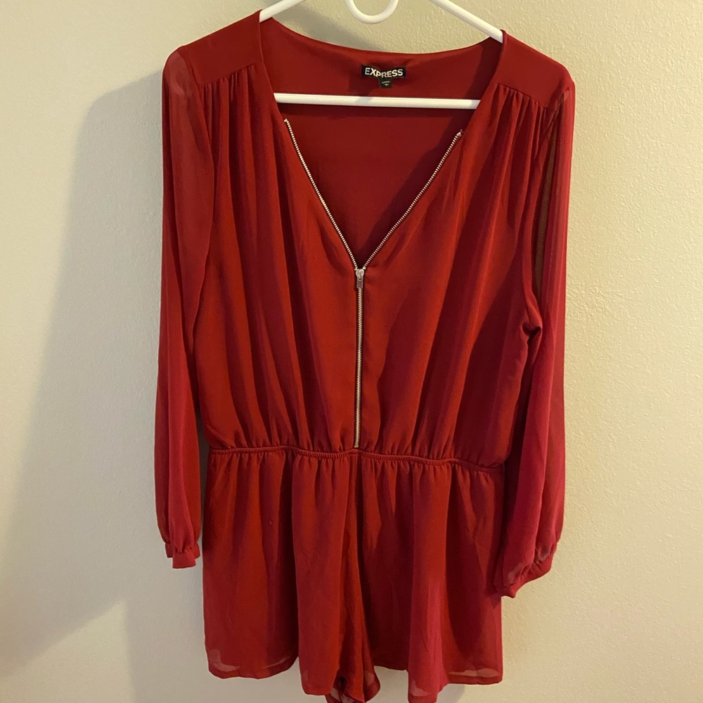 Express red zipper romper